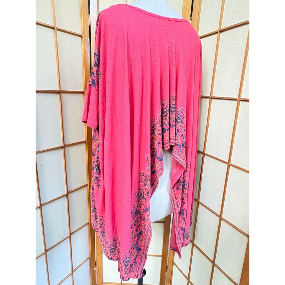 Free People Oversized Boho Top Red Paisley Poncho Sharkbite Hem XS